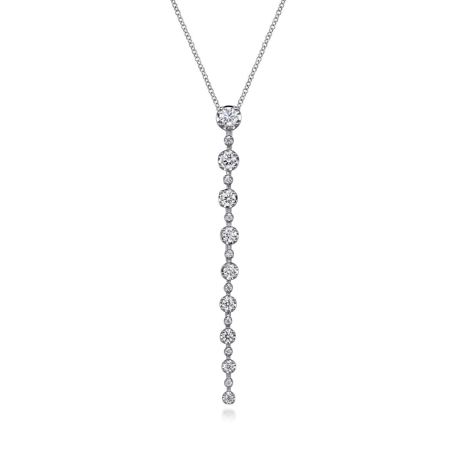14K White Gold Diamond Vertical Bar Necklace　 - 1.05 ct - Shot 1