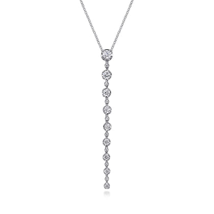 14K White Gold Diamond Vertical Bar Necklace　