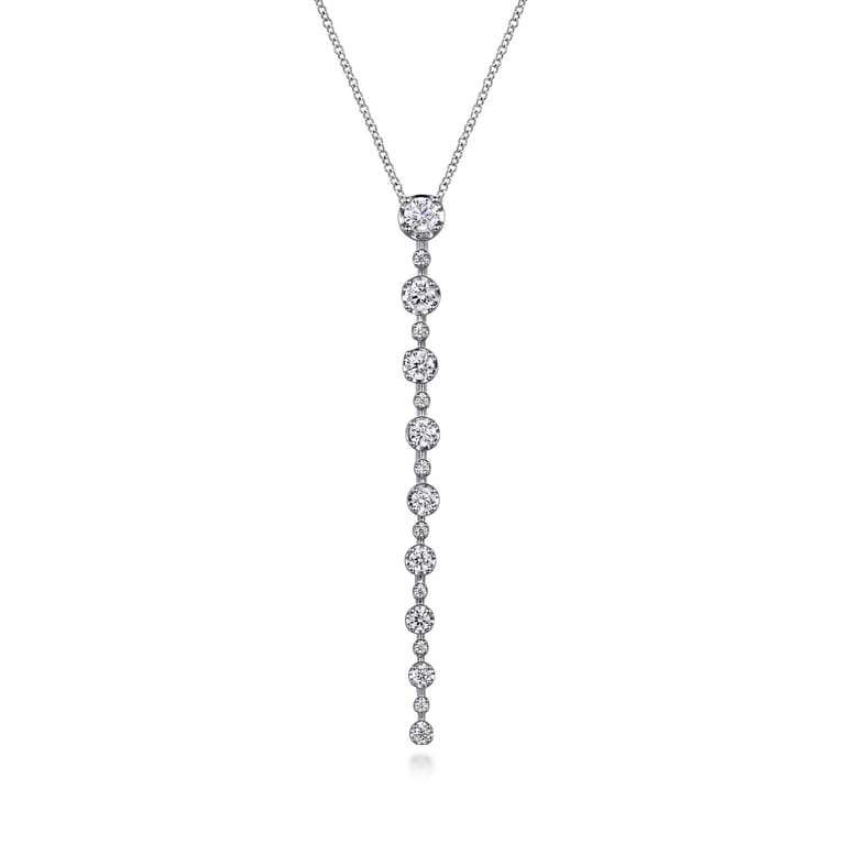14K White Gold Diamond Vertical Bar Necklace　 - 1.05 ct - Shot 1