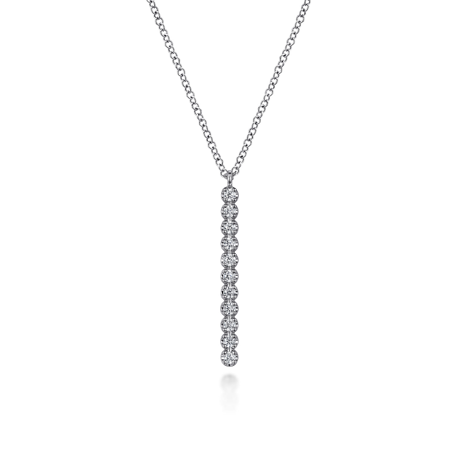 14K White Gold Diamond Vertical Bar Y Pendant Necklace - 0.25 ct - Shot 1