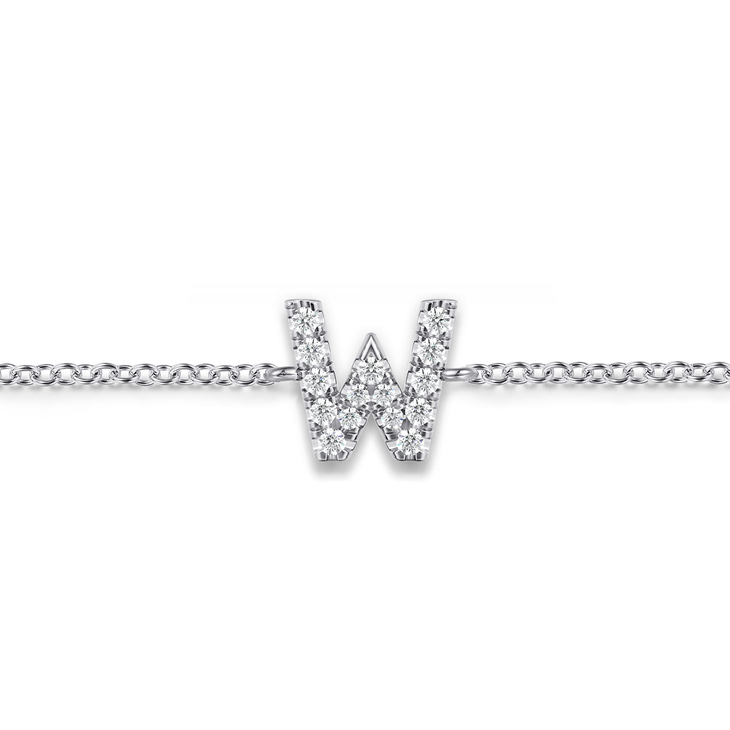 14K White Gold Diamond W Initial Chain Bracelet - 0.08 ct - Shot 2