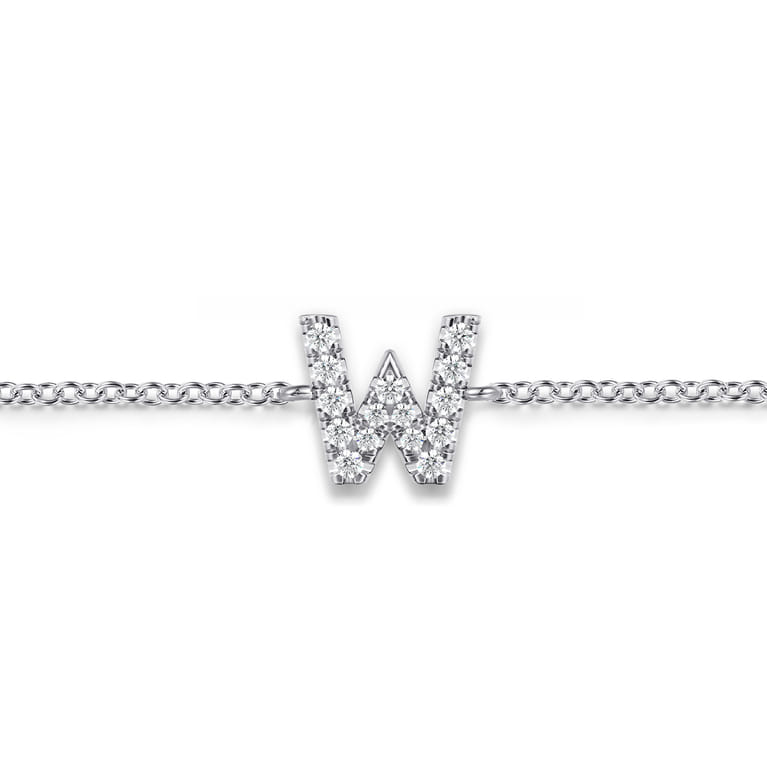 14K White Gold Diamond W Initial Chain Bracelet - 0.08 ct - Shot 2