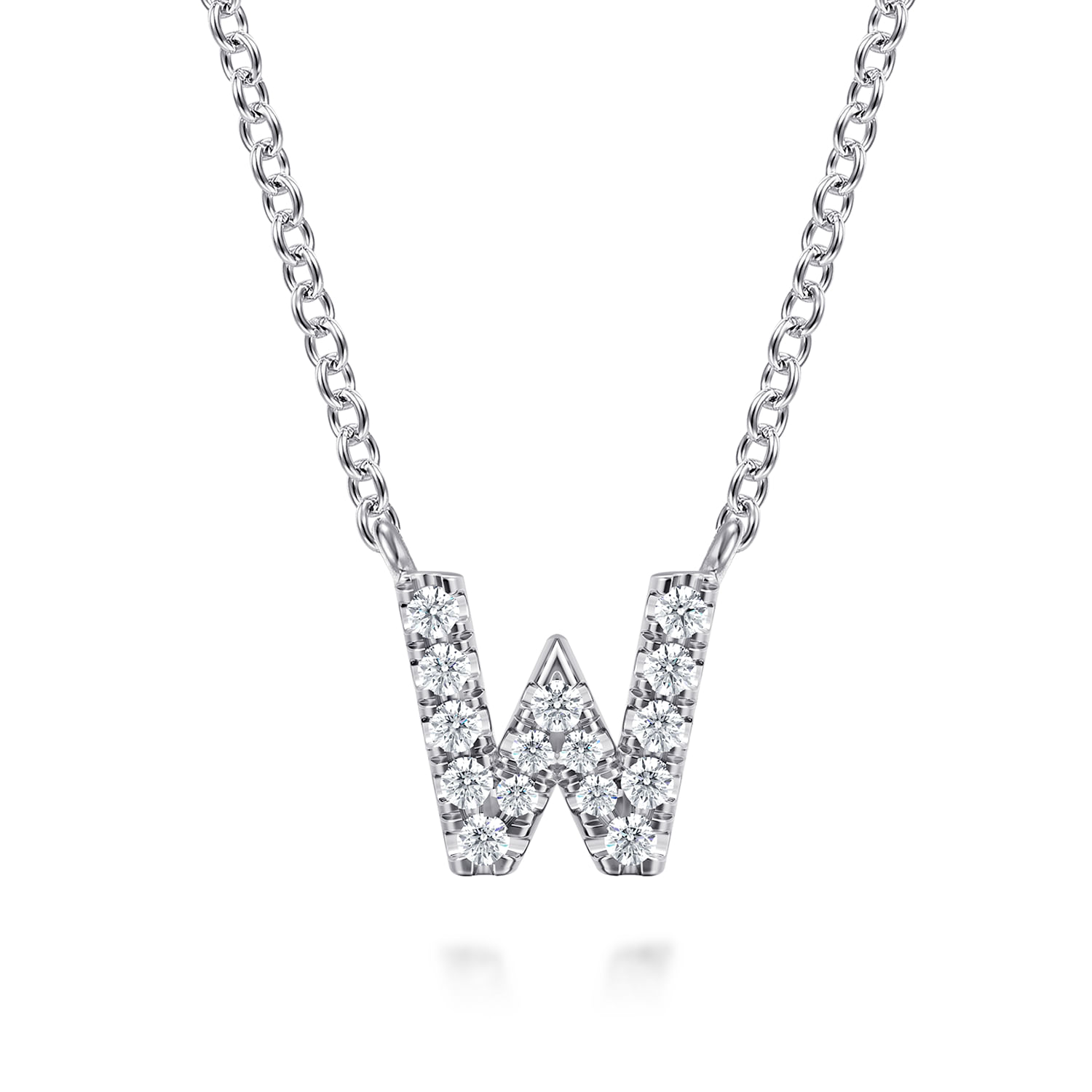 14K White Gold Diamond W Initial Pendant Necklace