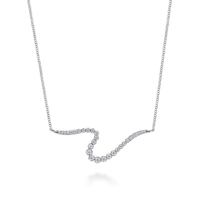 14K White Gold Diamond Wave Bar Necklace
