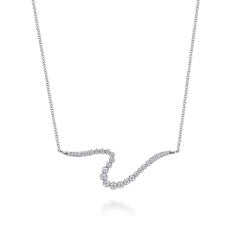 14K White Gold Diamond Wave Bar Necklace - 0.3 ct - Shot 1