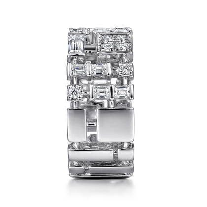 14K White Gold Diamond Wide Band Ring