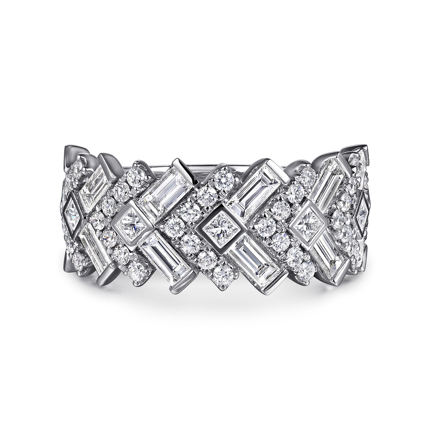 14K White Gold Diamond Wide Band Ring - 1.64 ct - Shot 1