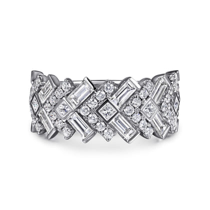 14K White Gold Diamond Wide Band Ring