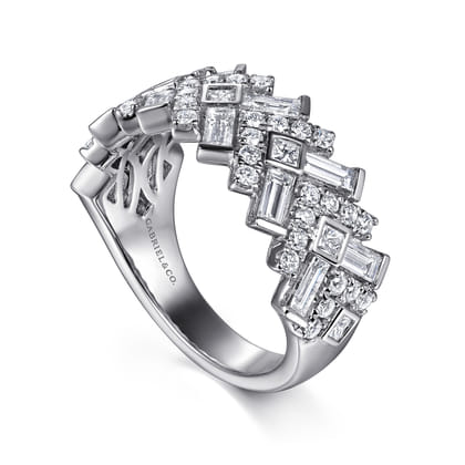14K White Gold Diamond Wide Band Ring