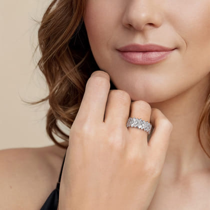 14K White Gold Diamond Wide Band Ring