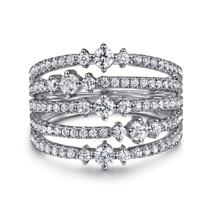 14K White Gold Diamond Wide Band Ring