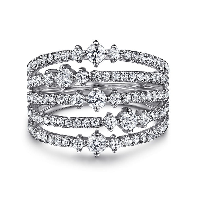 14K White Gold Diamond Wide Band Ring - 1.25 ct - Shot 1