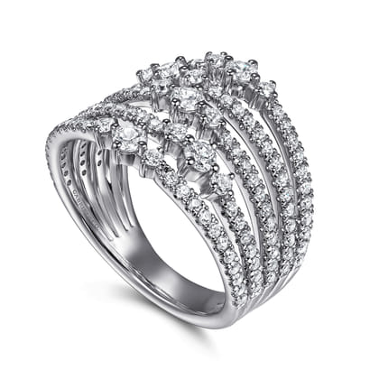 14K White Gold Diamond Wide Band Ring