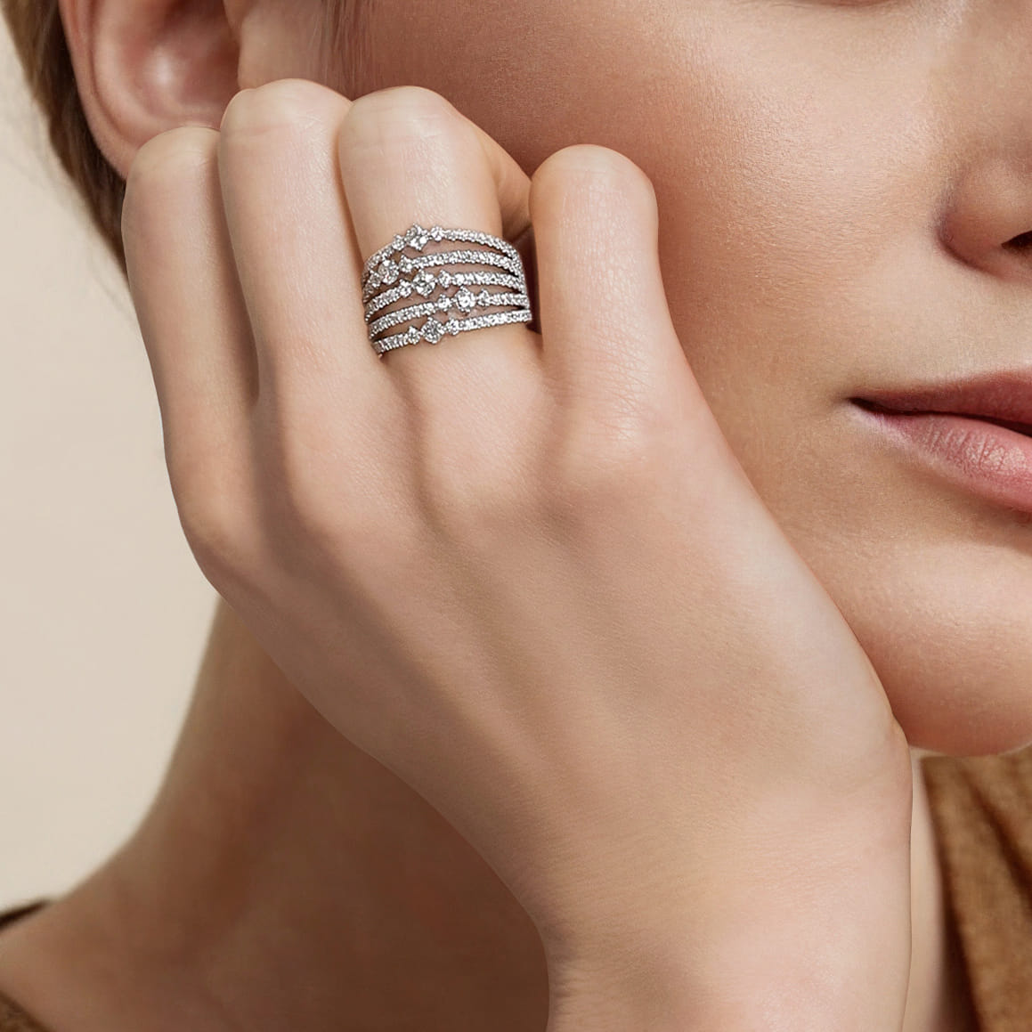 14K White Gold Diamond Wide Band Ring - 1.25 ct - Shot 6