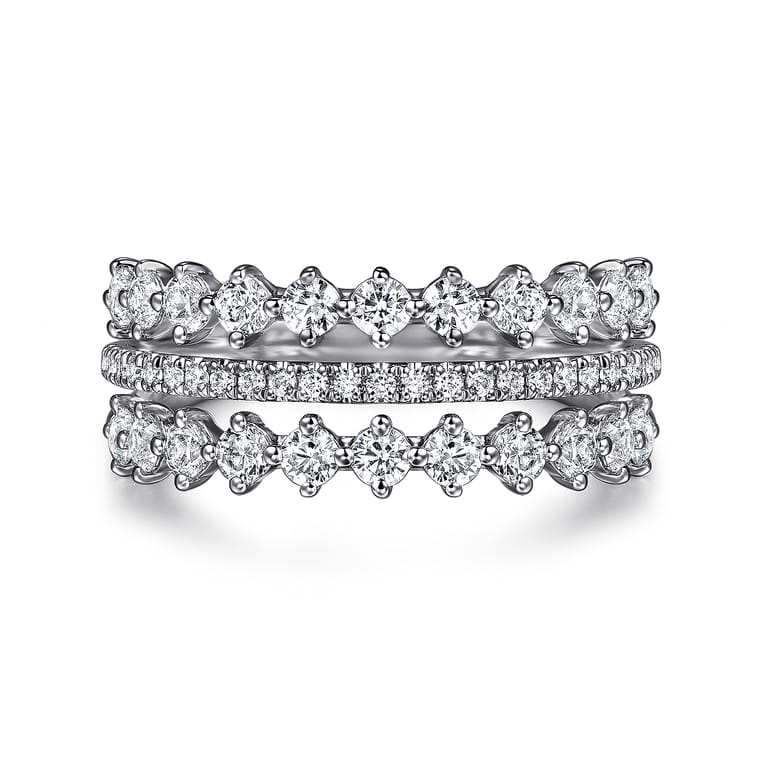 14K White Gold Diamond Wide Band Ring - 1.25 ct - Shot 1