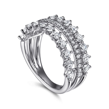 14K White Gold Diamond Wide Band Ring