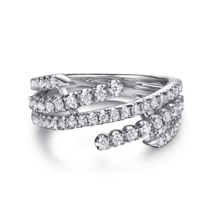 14K White Gold Diamond Wide Bypass Band Ring