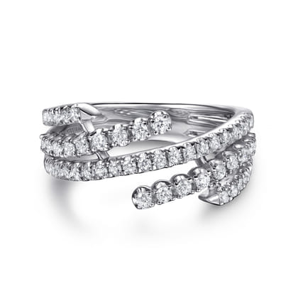 14K White Gold Diamond Wide Bypass Band Ring
