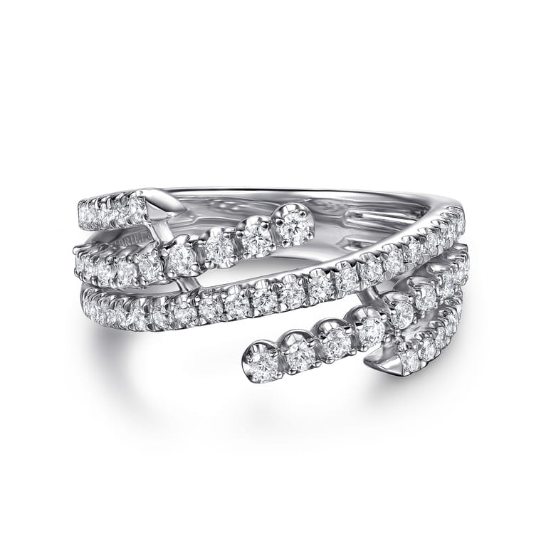 14K White Gold Diamond Wide Bypass Band Ring - 0.52 ct - Shot 1