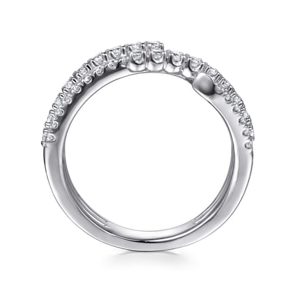 14K White Gold Diamond Wide Bypass Band Ring