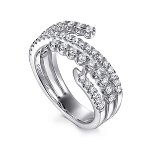 14K White Gold Diamond Wide Bypass Band Ring