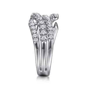 14K White Gold Diamond Wide Bypass Band Ring