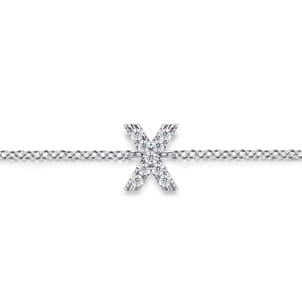 14K White Gold Diamond X Initial Chain Bracelet