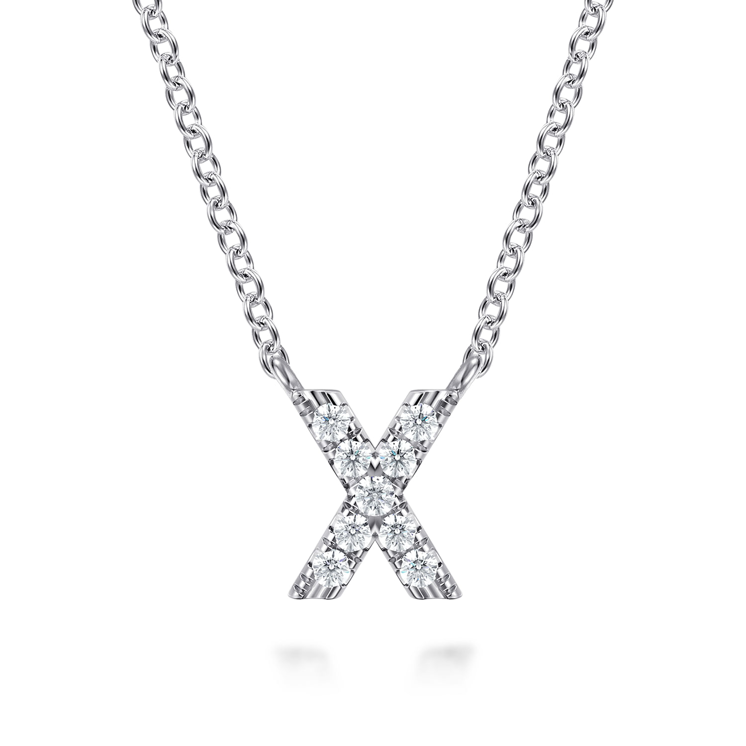 14K White Gold Diamond X Initial Pendant Necklace