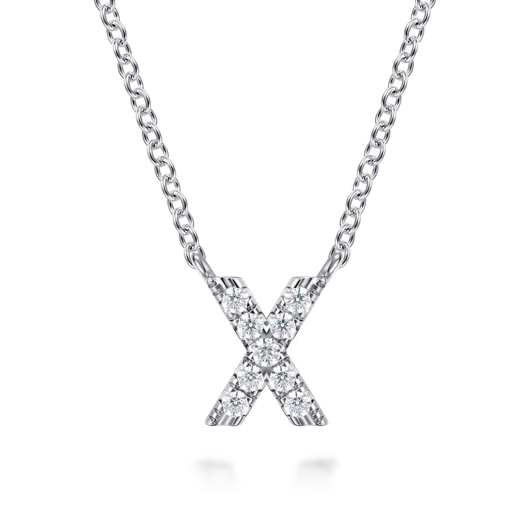 14K White Gold Diamond X Initial Pendant Necklace - 0.06 ct - Shot 1