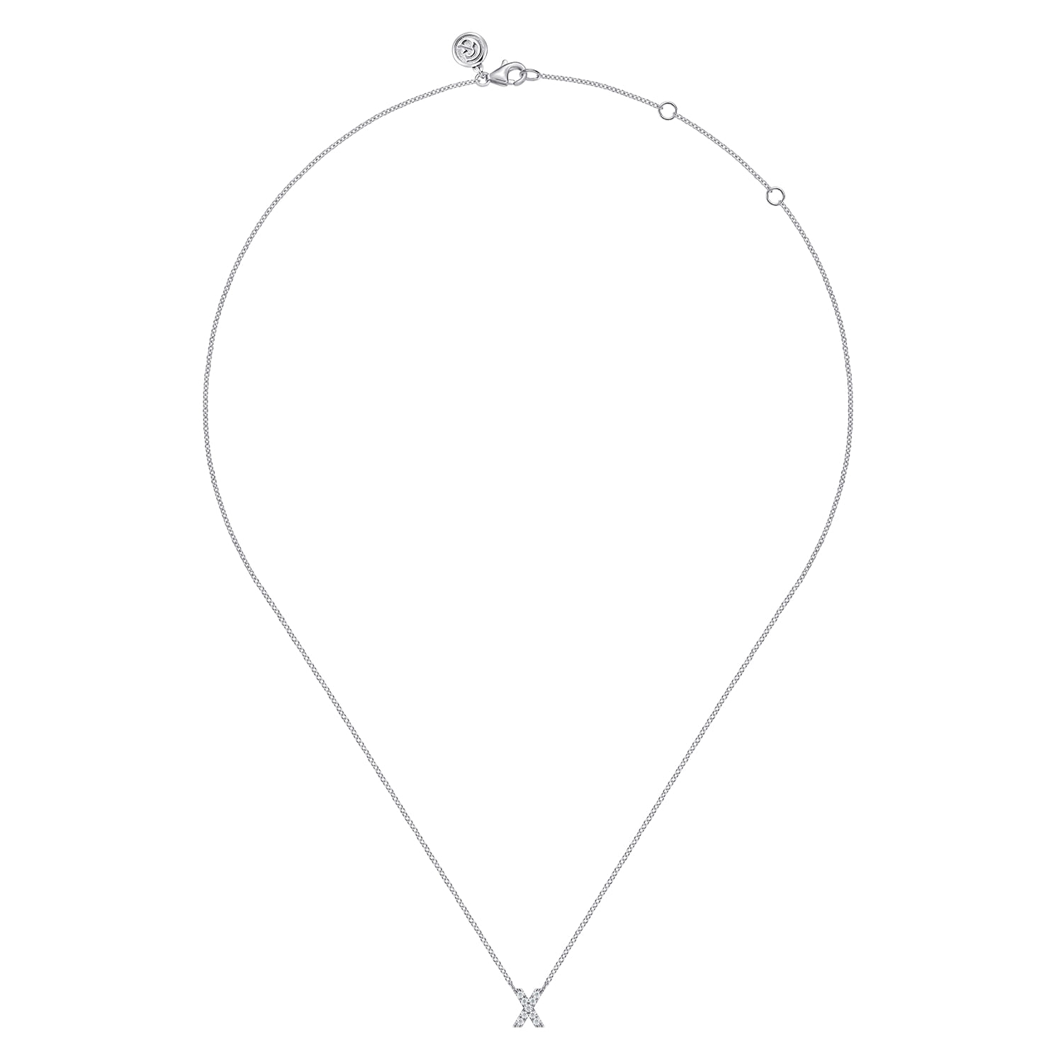 14K White Gold Diamond X Initial Pendant Necklace