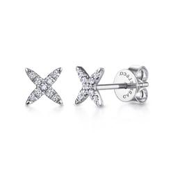 14K White Gold Diamond X Shaped Stud Earrings