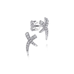 14K White Gold Diamond X Stud Earrings