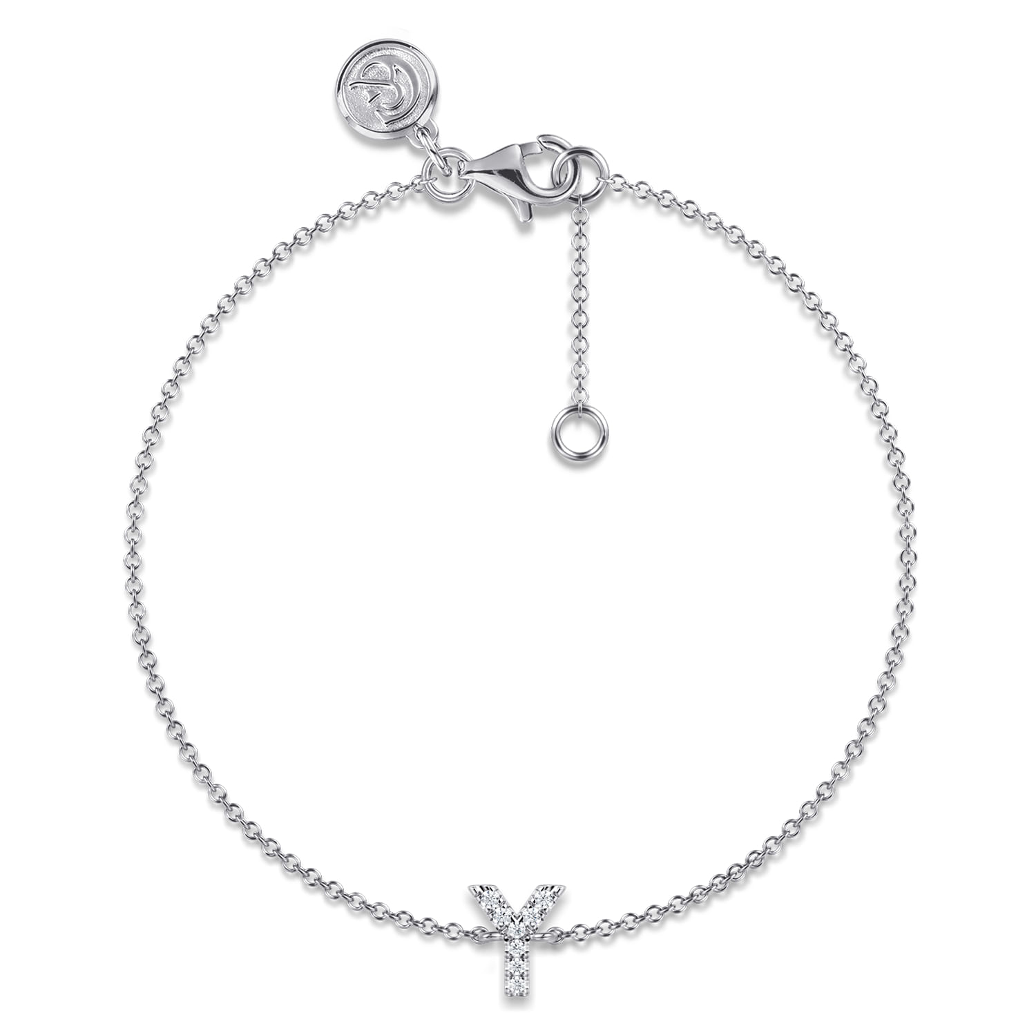 14K White Gold Diamond Y Initial Chain Bracelet