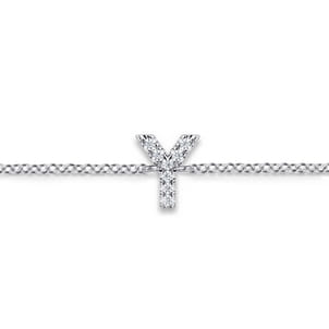 14K White Gold Diamond Y Initial Chain Bracelet