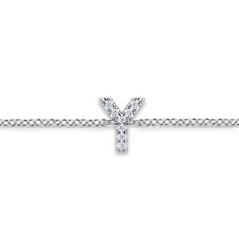 14K White Gold Diamond Y Initial Chain Bracelet - 0.04 ct - Shot 2