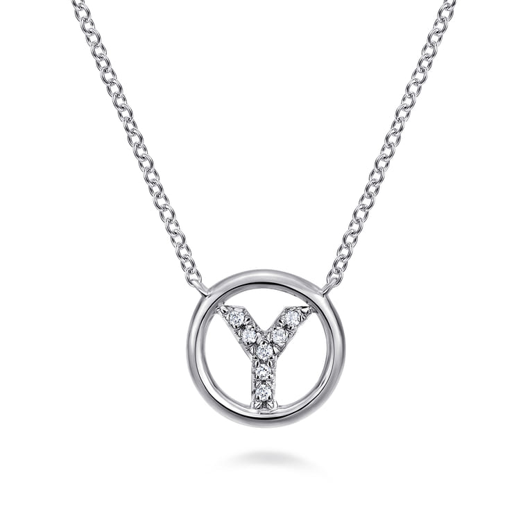 14K White Gold Diamond Y Initial Pendant Necklace - 0.04 ct - Shot 1