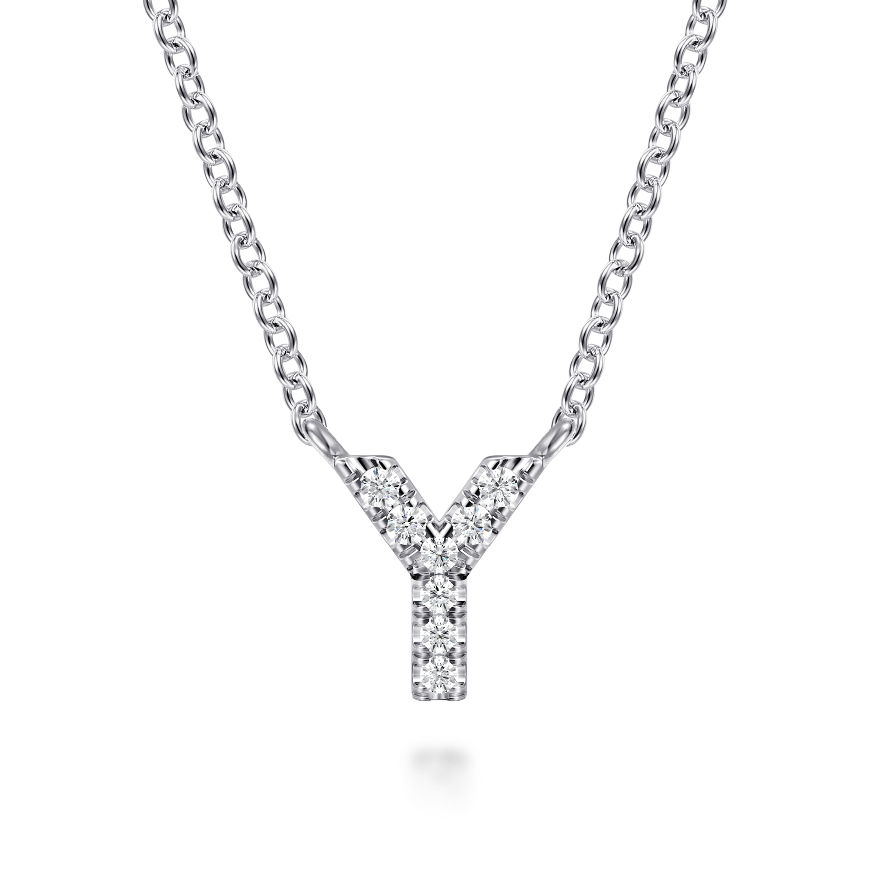 14K White Gold Diamond Y Initial Pendant Necklace