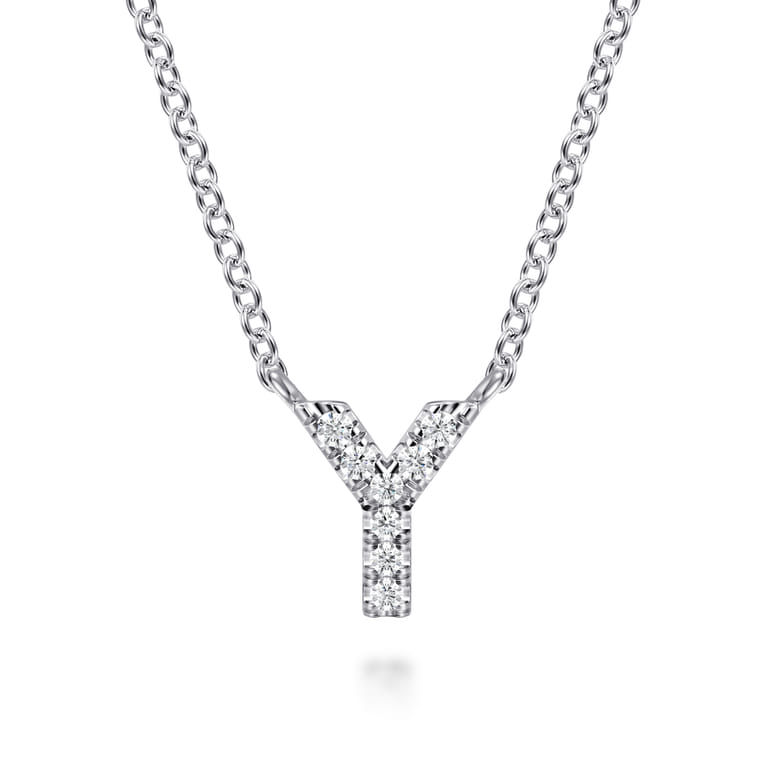 14K White Gold Diamond Y Initial Pendant Necklace - 0.04 ct - Shot 1
