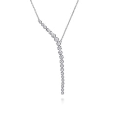 14K White Gold Diamond Y Necklace