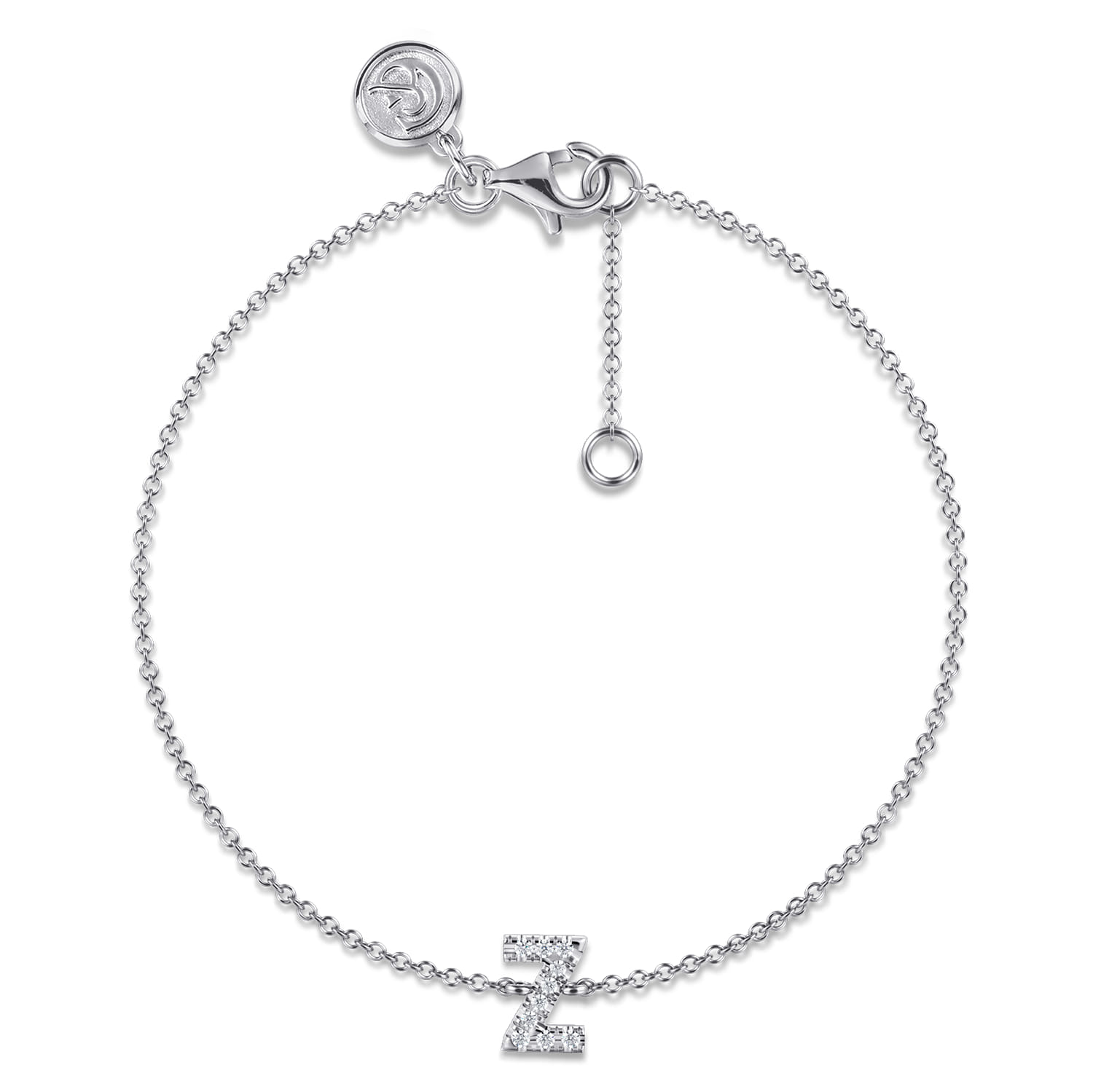 14K White Gold Diamond Z Initial Chain Bracelet - 0.06 ct - Shot 1