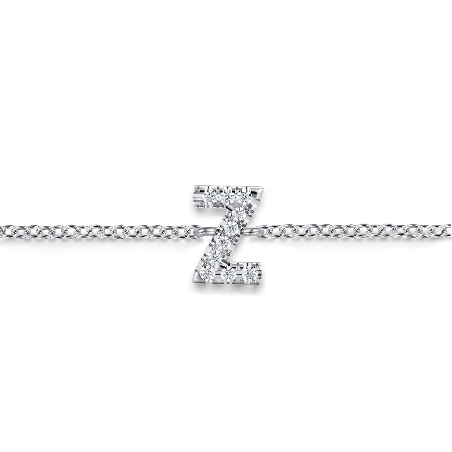 14K White Gold Diamond Z Initial Chain Bracelet - 0.06 ct - Shot 2