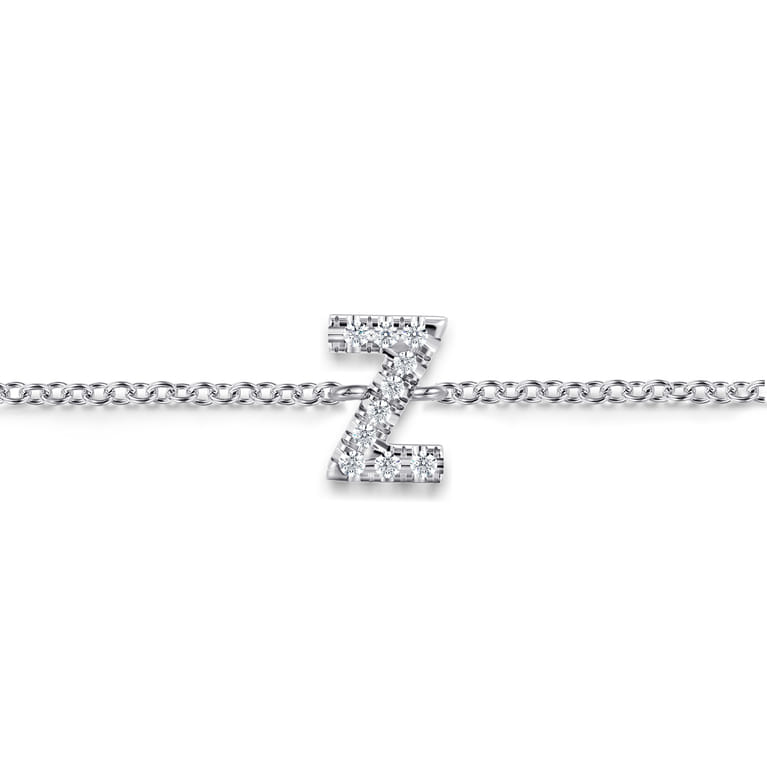 14K White Gold Diamond Z Initial Chain Bracelet - 0.06 ct - Shot 2