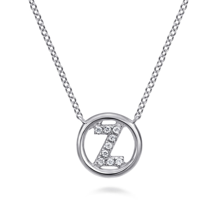 14K White Gold Diamond Z Initial Pendant Necklace - 0.06 ct - Shot 1