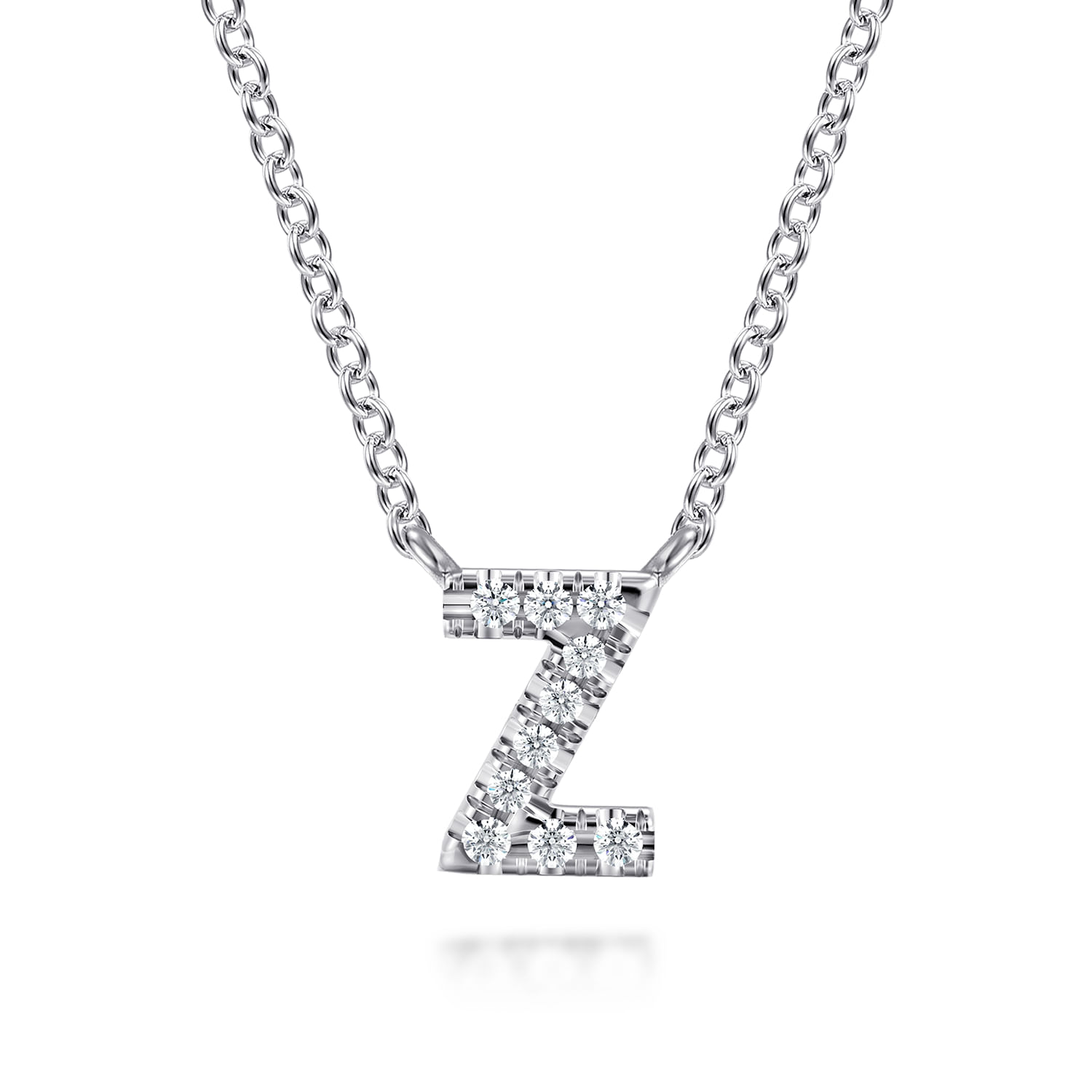 14K White Gold Diamond Z Initial Pendant Necklace