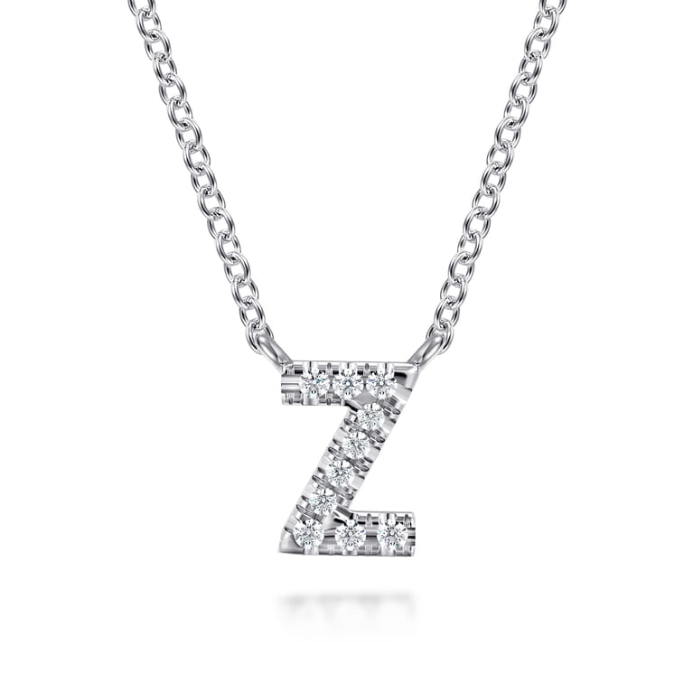 14K White Gold Diamond Z Initial Pendant Necklace - 0.06 ct - Shot 1