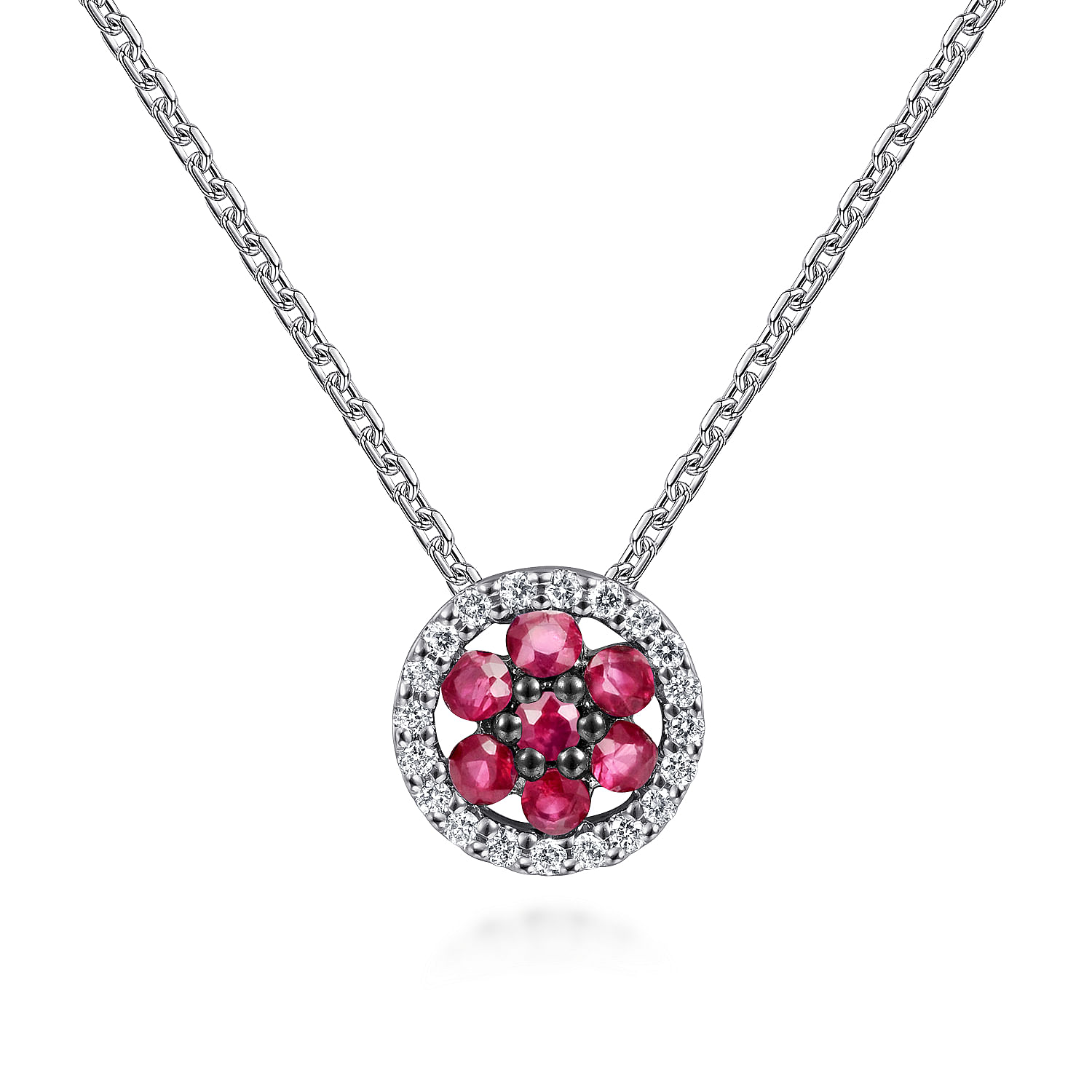 14K White Gold Round Pink Ruby & Diamond Accent Pendant outlets 18