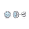 14K White Gold Diamond and Aquamarine Halo Stud Earrings - 0.1 ct