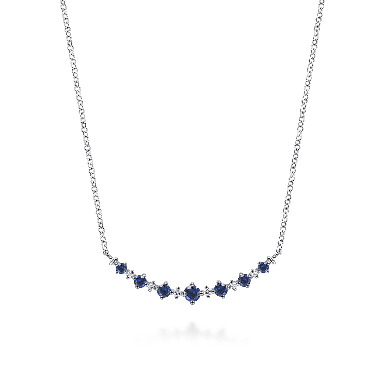 14K White Gold Diamond and Blue Sapphire Bar Necklace - 0.09 ct - Shot 1