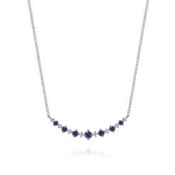 14K White Gold Diamond and Blue Sapphire Bar Necklace