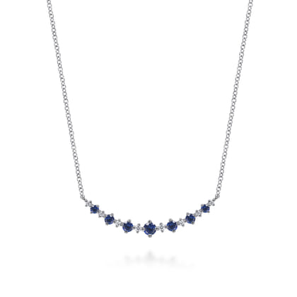 14K White Gold Diamond and Blue Sapphire Bar Necklace